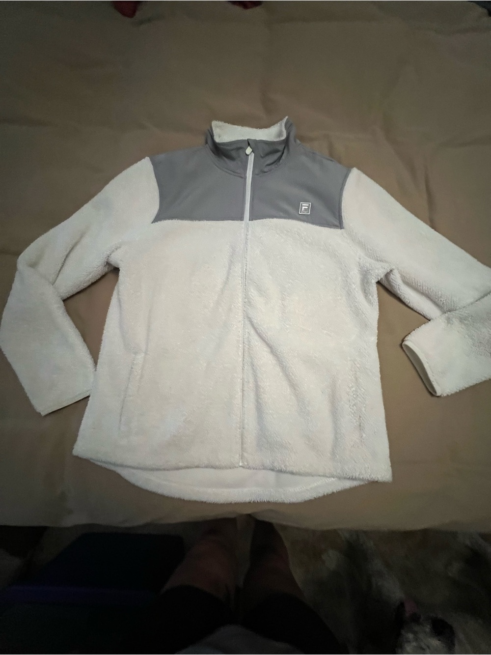 Fila Gray and White Sherpa Panel Zip Jacket Women’s Size XL